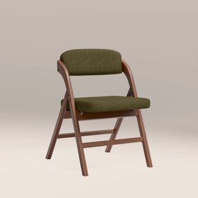 Nomad Folding Wooden Dining Chair | Moss Green Sustainable Mohair Velvet & Walnut