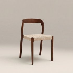 Madeleine Stackable Wooden Dining Chair | Natural Weave & Walnut