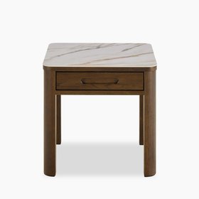 Southampton Square Bedside Table | Ecru Ceramic & Smoked Walnut