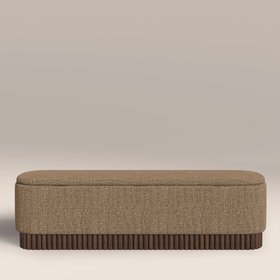 Oberon Storage Ottoman | Speckled Cappuccino Boucle & Walnut
