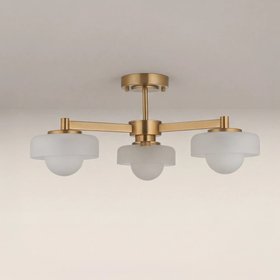 Parson 3 Light Semi Flush Ceiling Light | Opal Glass & Brass