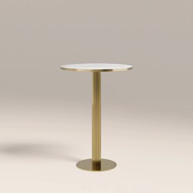 Rafferty 2 Seat Round Bar Table | White Marble Effect & Brass