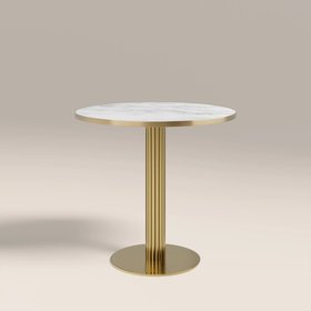Rafferty 2 Seat Round Cafe Table | White Marble Effect & Brass