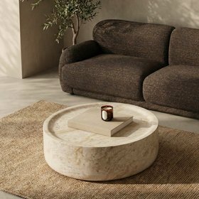 Ingrid Round Coffee Table | Natural Travertine Effect