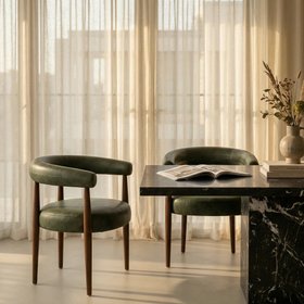 Elan Carver Dining Chair | Speckled Latte Boucle & Walnut