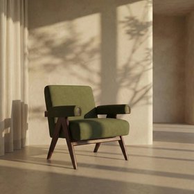 Cary Accent Chair | Moss Green Sustainable Mohair Velvet & Walnut