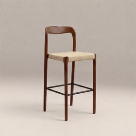 Madeleine Wooden Kitchen Stool | Natural Weave & Walnut