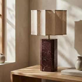 Brookes Table Lamp | Natural Linen & Dark Red Marble