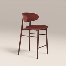 Halston Kitchen Stool | Rust Red Sustainable Velvet & Walnut