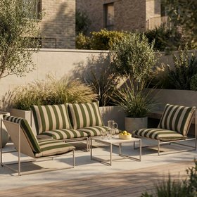 Enzo Garden Sofa Set | Moss Green Stripe & Taupe