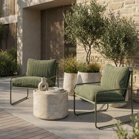 Harris Garden Armchair Set | Moss Green Stripe & Moss Green