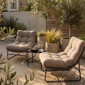 Odessa Garden Bistro Lounge Set |  Natural Boucle & Charcoal Black