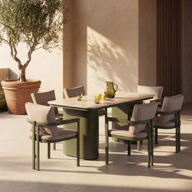 Levan 6 Seat Garden Dining Set | Natural & Moss Green