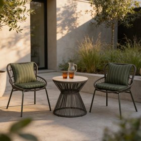 Loren Garden Bistro Lounge  Set | Moss Green Stripe & Rattan