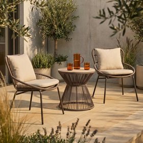 Loren Garden Bistro Lounge  Set |  Natural & Charcoal Rattan