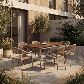 Lorenzo 6 Seat Garden Dining Set | Walnut & Natural