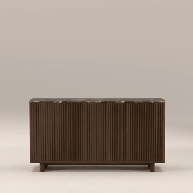 Janis 3 Door Sideboard | Emperador Brown Honed Marble & Walnut