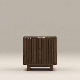 Janis 2 Drawer Bedside Table | Emperador Brown Honed Marble & Walnut