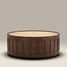 Juno Round Coffee Table | Natural Travertine & Walnut