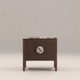 Tana 2 Drawer Bedside Table | French Riviera Honed Marble & Walnut