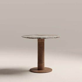 Dita 2 Seat Round Dining Table | French Riviera Honed Marble & Walnut