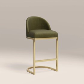 Matteo Kitchen Stool with Backrest | Olive Green Sustainable Velvet