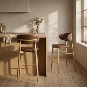 Halston Kitchen Stool | Vintage Tan Faux Leather & Oak