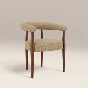 Elan Carver Dining Chair | Speckled Latte Boucle & Walnut