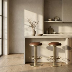 Rafferty Swivel Kitchen Stool | Vintage Tan Faux Leather & Brass