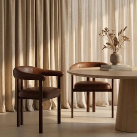 Arbor Carver Dining Chair | Vintage Tan Faux Leather & Walnut