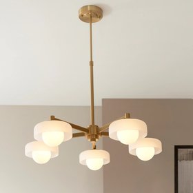 Parson 5 Light Pendant Light | Opal Glass & Brass