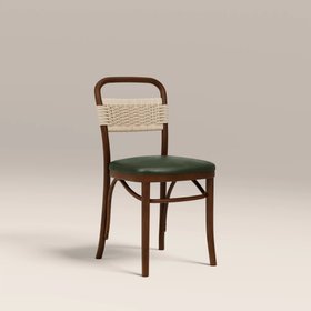 Daisy Wooden Dining Chair  | Vintage Green Faux Leather & Walnut