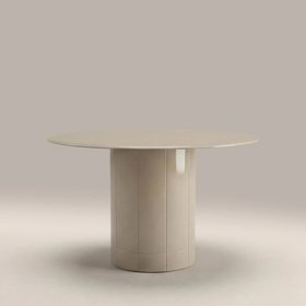 Flore 4 Seat Round Dining Table | Soft Ecru Glass & High Gloss Ecru