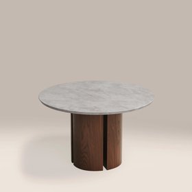 Maui 4 Seat Round Dining Table | Grey Honed Marble Effect Stone & Walnut