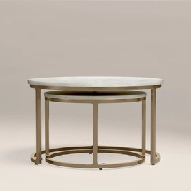 Madison Set Of 2 Round Nesting Coffee Tables | White Marble & Brass