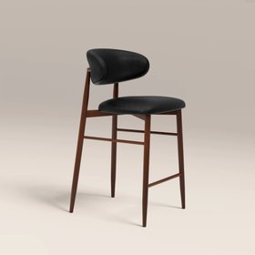 Halston Kitchen Stool | Vintage Black Faux Leather & Walnut