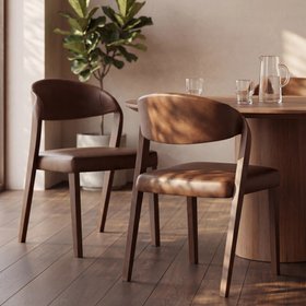 Kennedy Wooden Dining Chair | Vintage Tan Faux Leather & Walnut