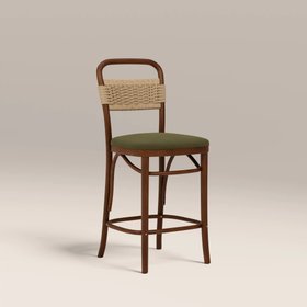 Daisy Wooden Kitchen Stool | Olive Green Sustainable Velvet & Walnut