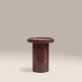Imani Round Side Table | Maroon Red Marble & High Gloss Burgundy