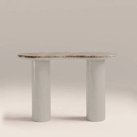 Ezra Console Table | Cappuccino Brown Marble & High Gloss Latte