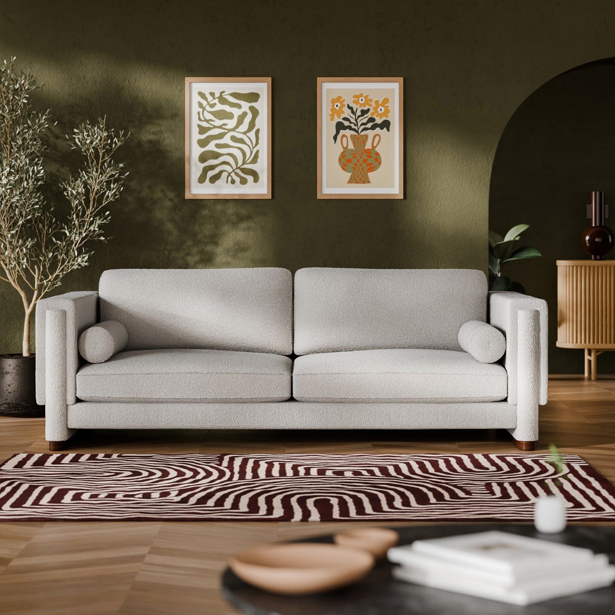 Ava 3 Seat Sofa, Speckled Stone Sustainable Boucle
