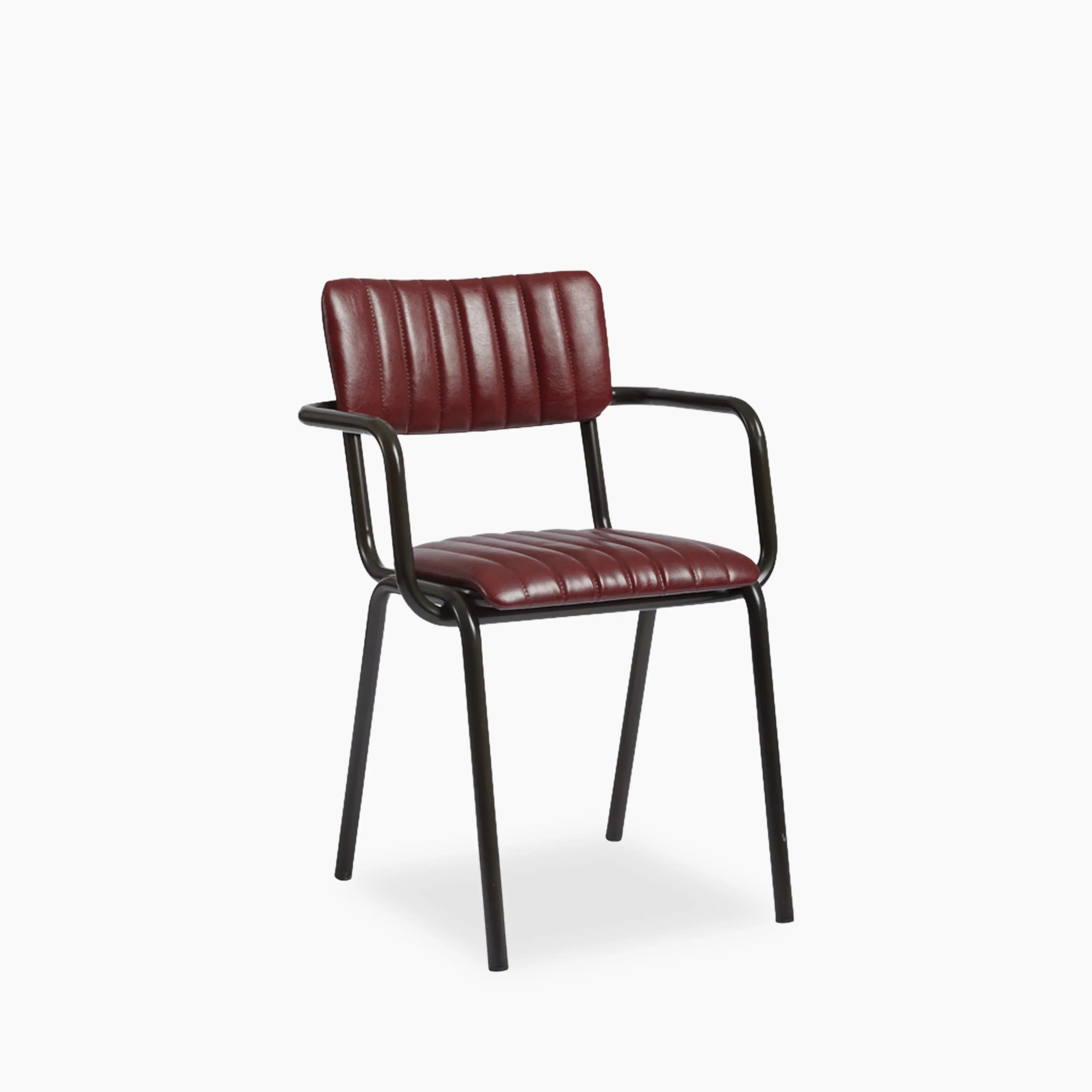 Gibson Stackable Carver Dining Chair | Vintage Red Faux Leather & Black