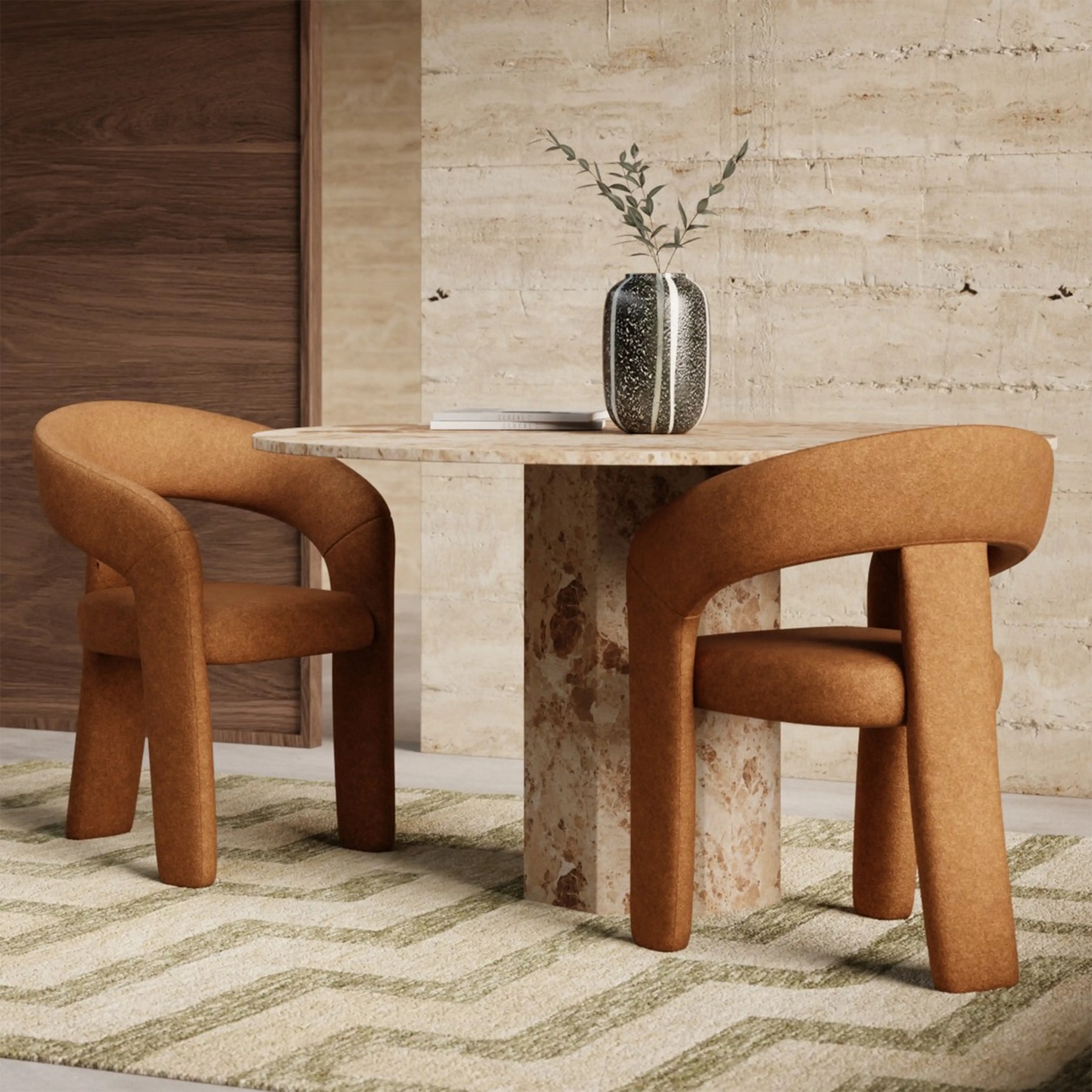 Bellamy Carver Dining Chair | Caramel Sustainable Mohair Velvet