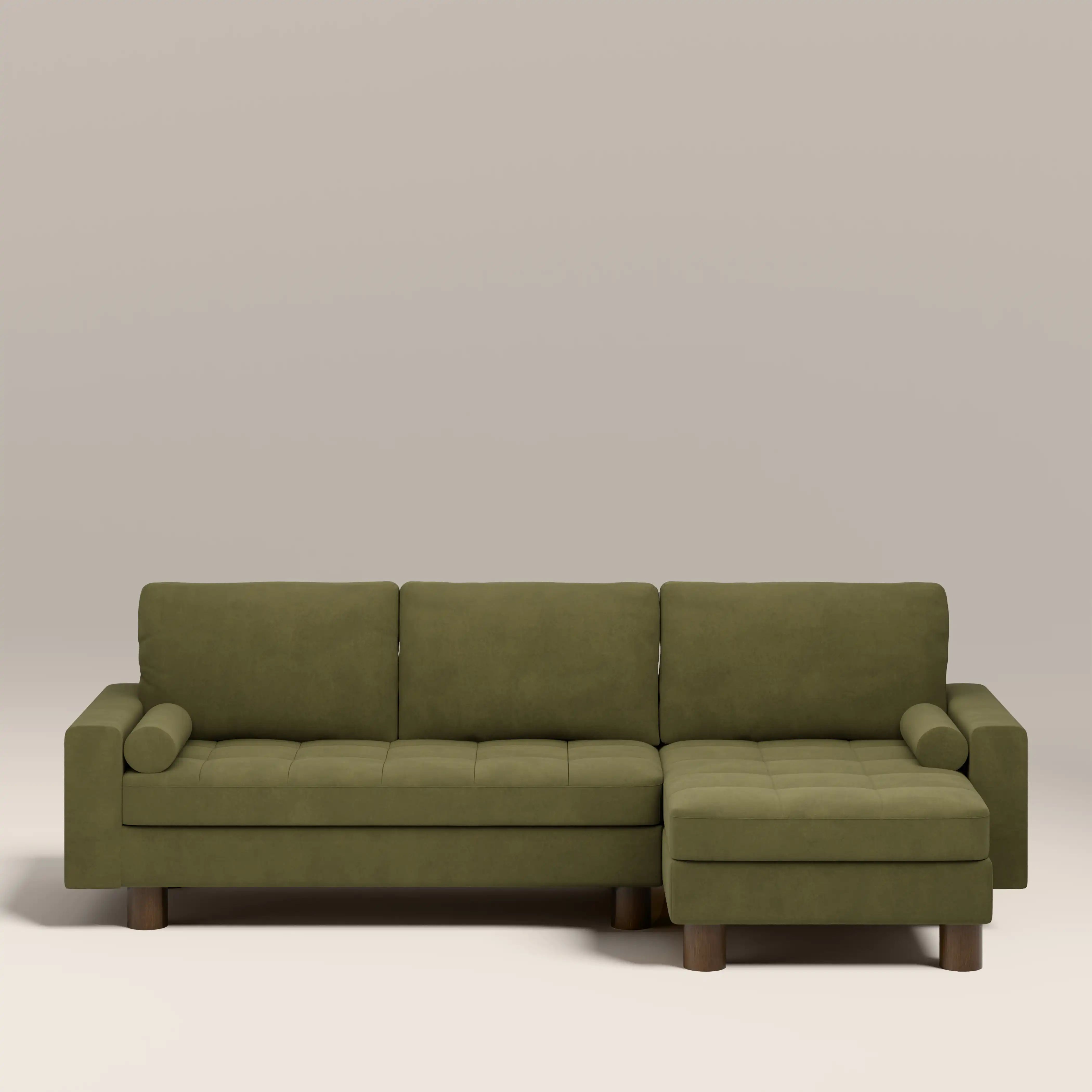 Diego Reversible Corner 3 Seater Sofa Bed. Moss Green Mohair Sustainable Velvet