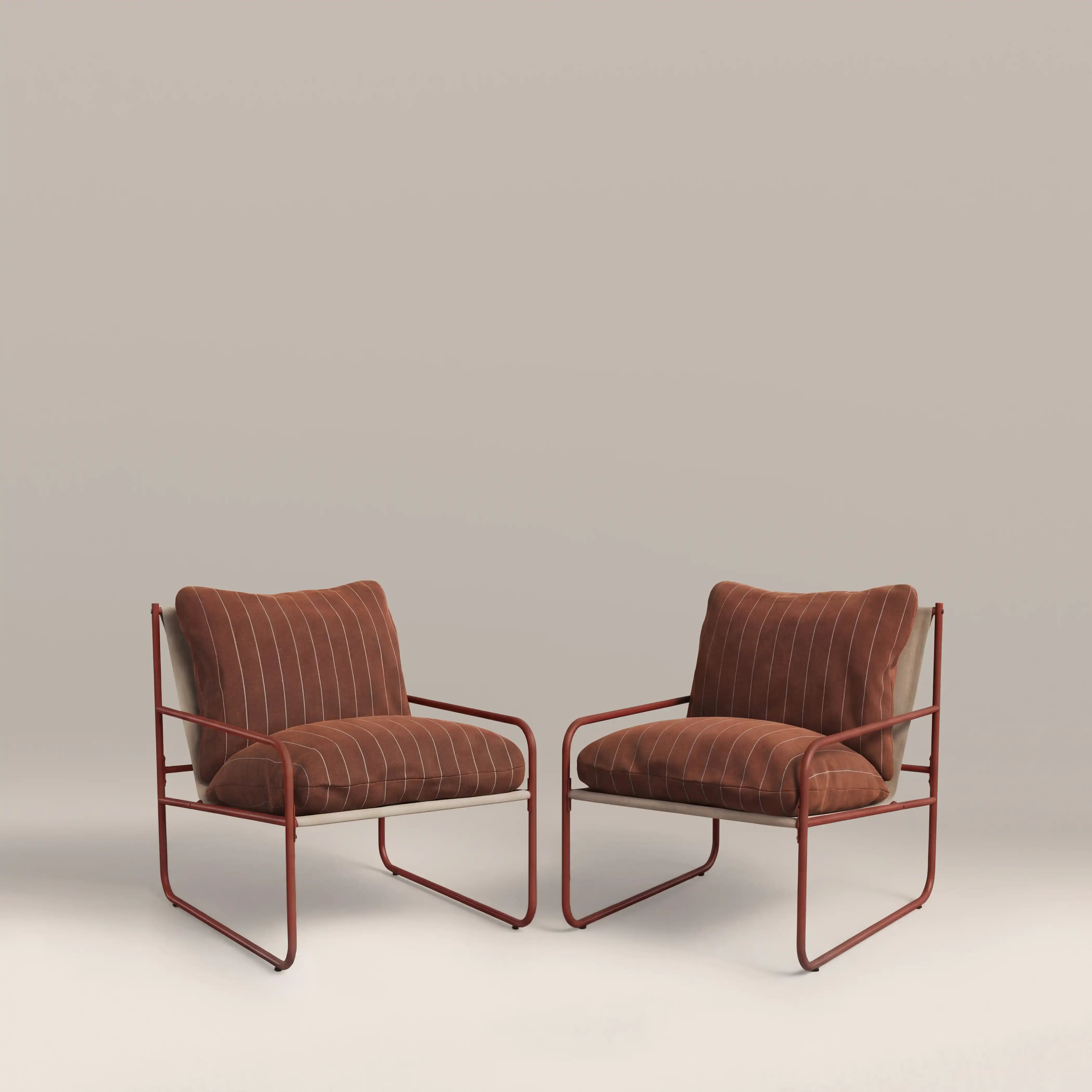 Harris Garden Armchair Set |  Rust Red Stripe & Red