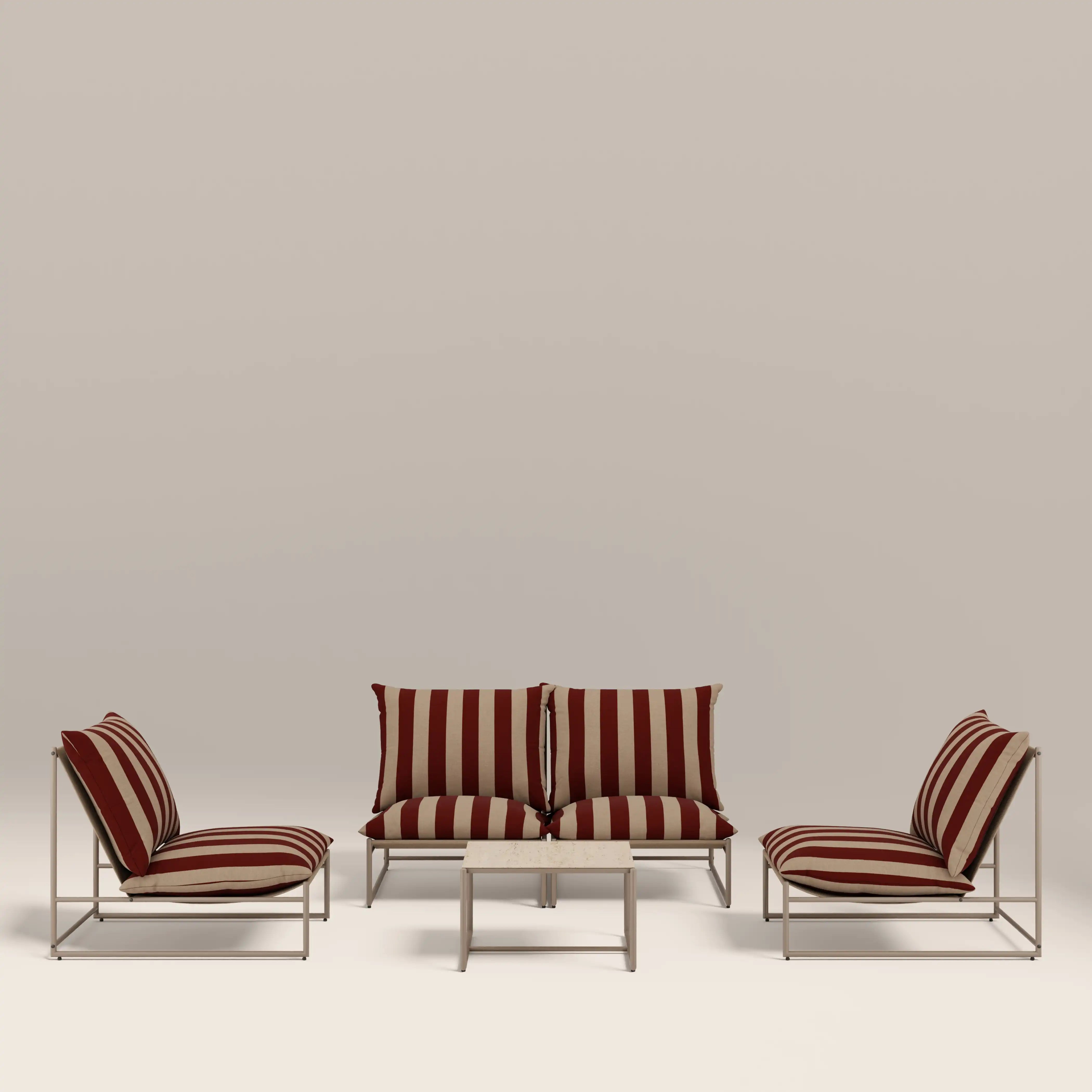 Enzo Garden Sofa Set | Rust Red Stripe & Taupe