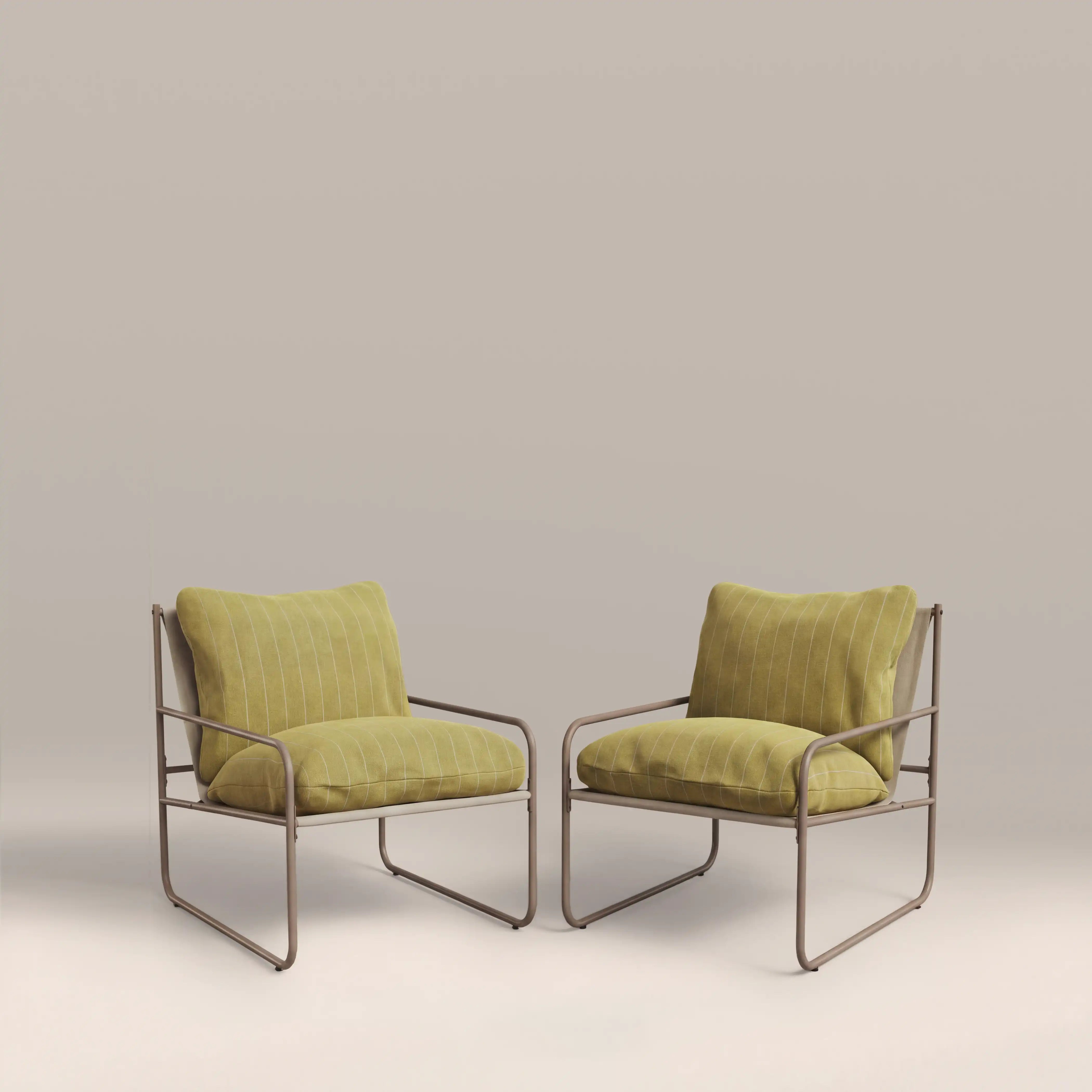 Harris Garden Armchair Set |  Mustard Yellow Stripe & Taupe