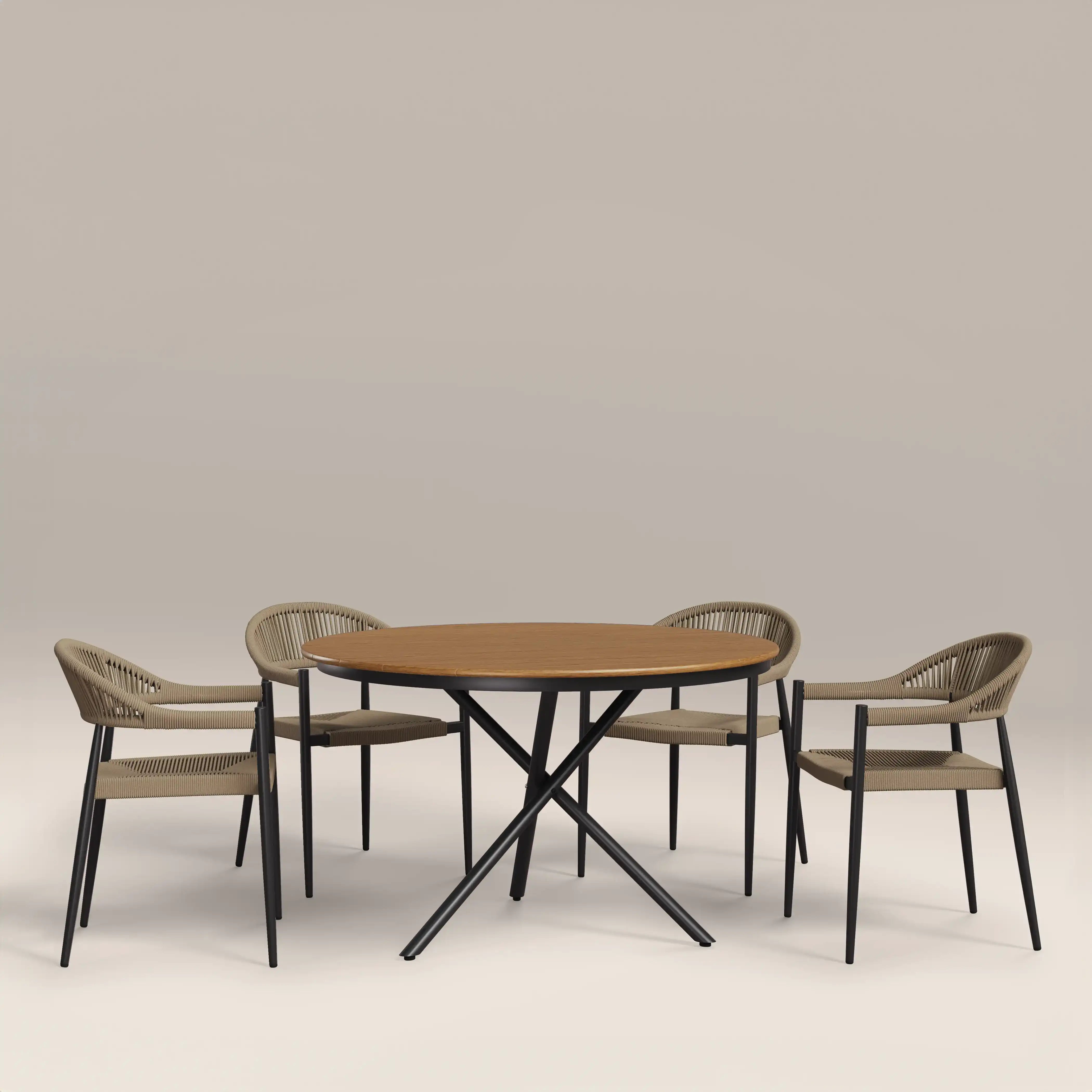 Tullio 4 Seat Garden Dining Set | Oak & Beige