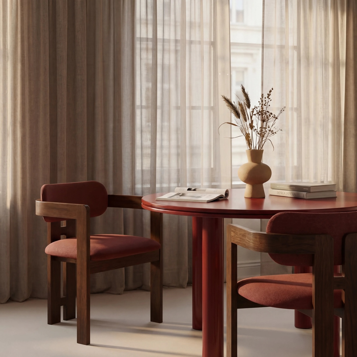 Raphael 4 Seat Round Dining Table | High Gloss Burgundy