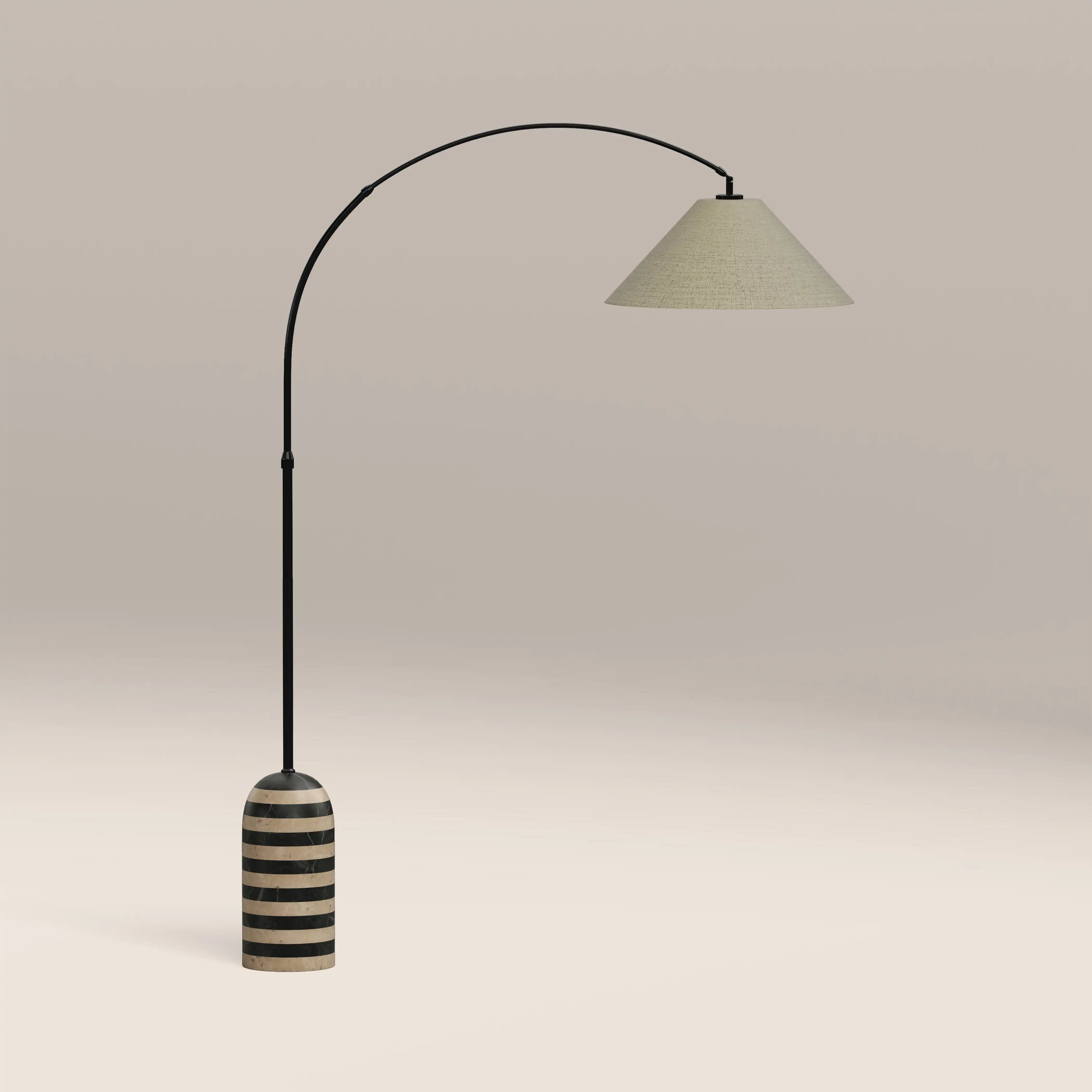 Leora Arc Floor Lamp | Black Marble & Natural Travertine